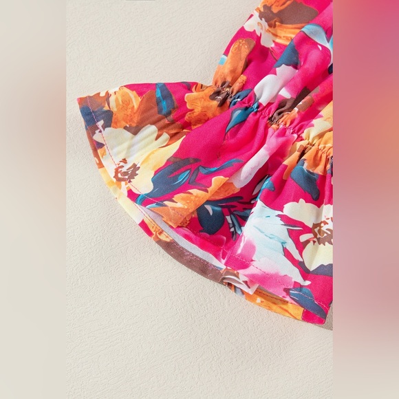 Sachet Pink Flower Patchwork Ruffled
Sleeve Ribbed Knit Drop Shoulder Top Boho - Picture 6 of 11